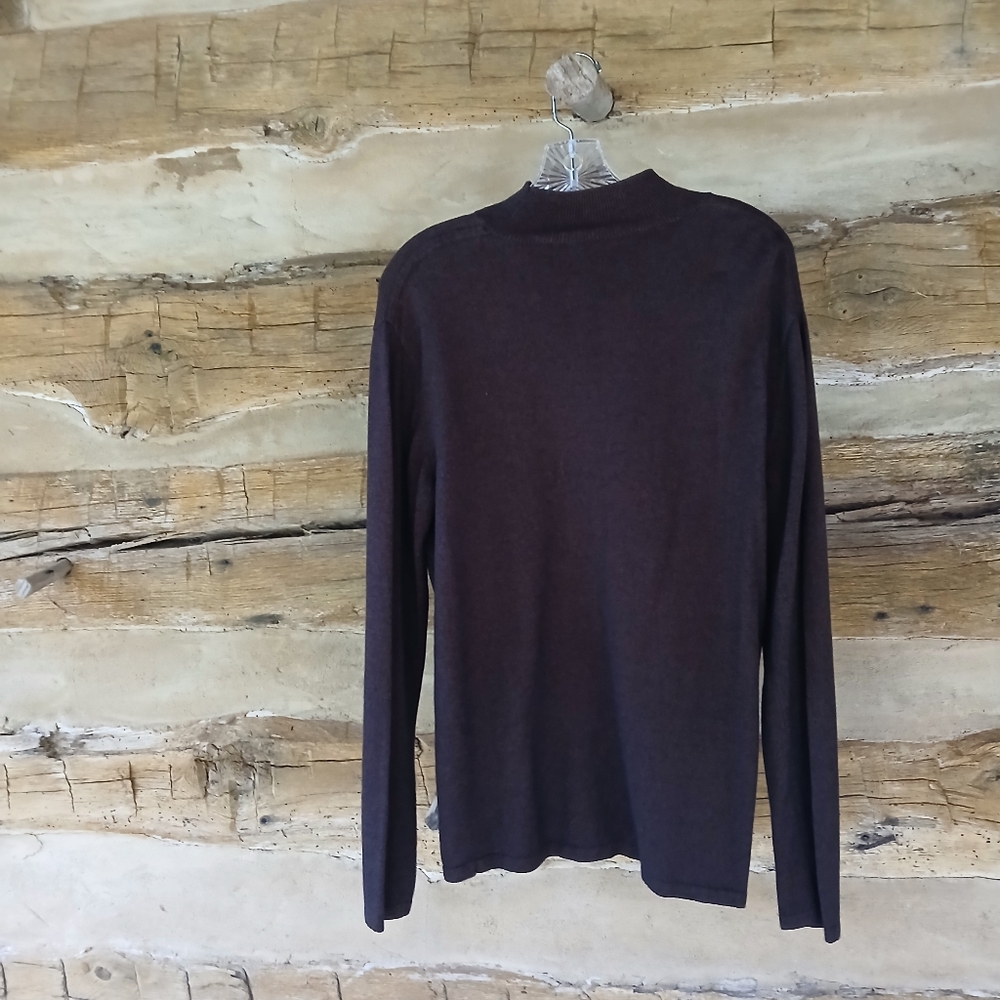 Donna Karan New York Marled Brown Mock Neck Cotton Rayon Sweater Medium - Picture 4 of 6